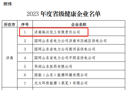 济南裕兴荣获“2023年度省级健康企业”称号